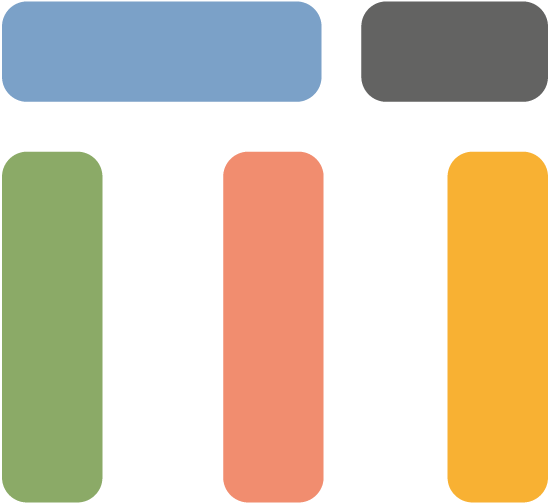 Mein Oeder Weg - Bildmarke aus 5 bunten Balken, die das Gelände mit den Gebäuden symbolisieren