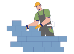 Mein Oeder Weg - Illustration zur Vision: Ein Mann baut eine Ziegelwand